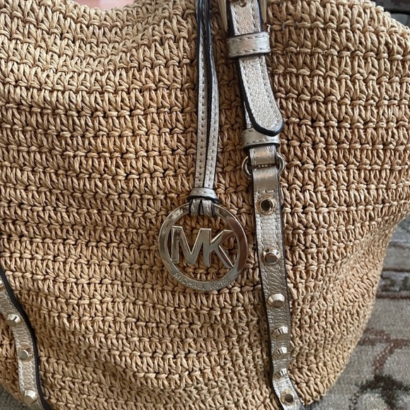 Michael Kors Straw Tote Bag with Metallic Gold Straps - Picture 8 of 12